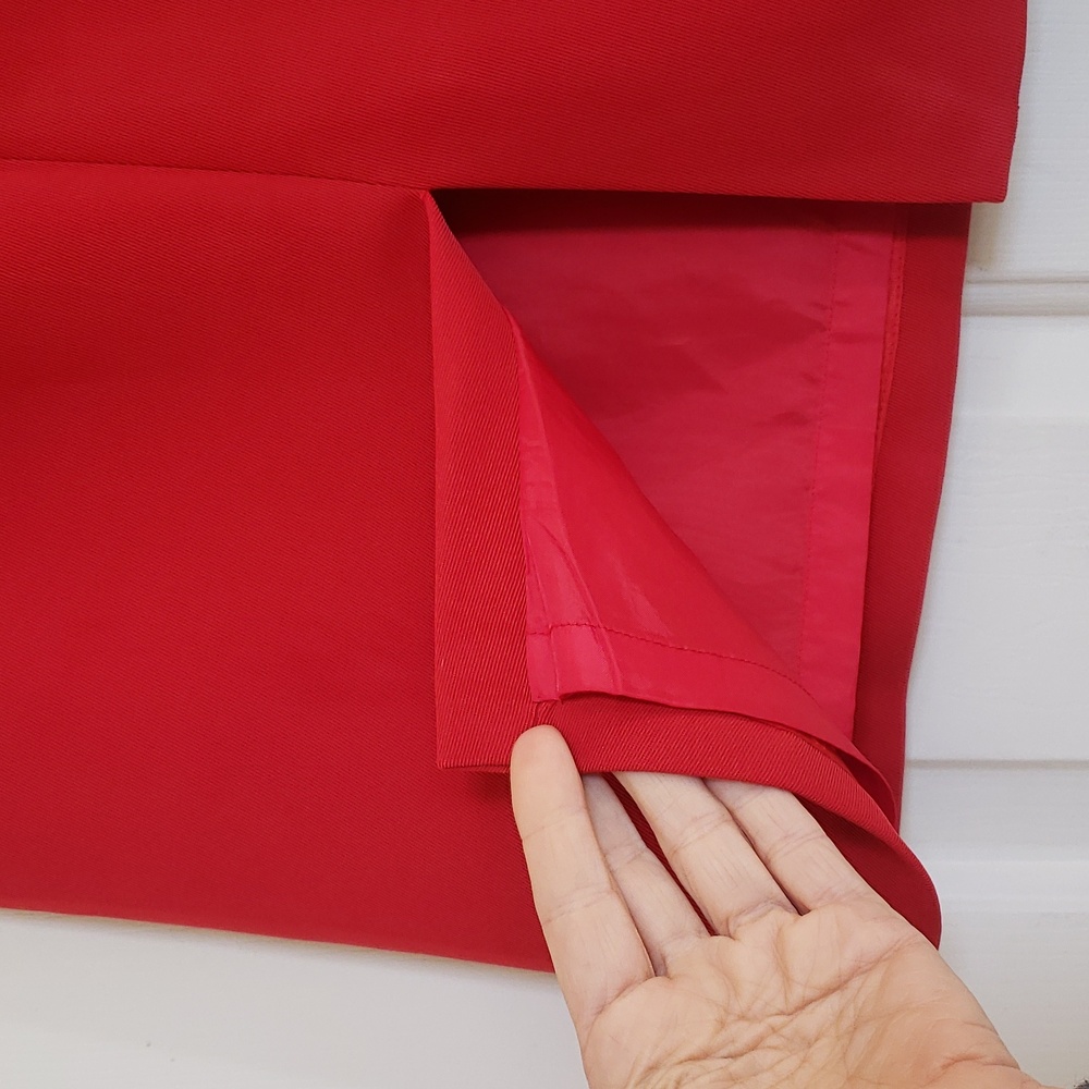 Y2K HALSTON LIFESTYLE Red Pencil Skirt MEDIUM Minimalist Work Holiday Midi - Picture 9 of 16